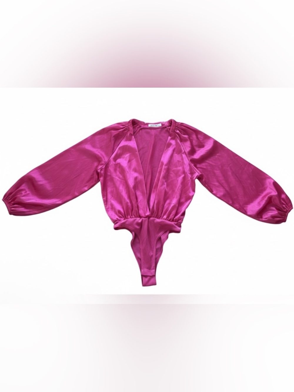 Rivir Fuchsia Pink Satin Deep V Bodysuit Size Small